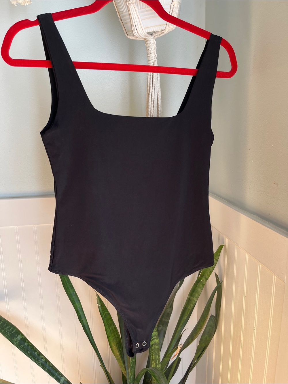 Sleek Black Square Neck Bodysuit